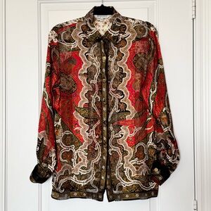 Vintage Mario Pucci Cecconi 100% Silk Blouse Semi-sheer Paisley, Medium